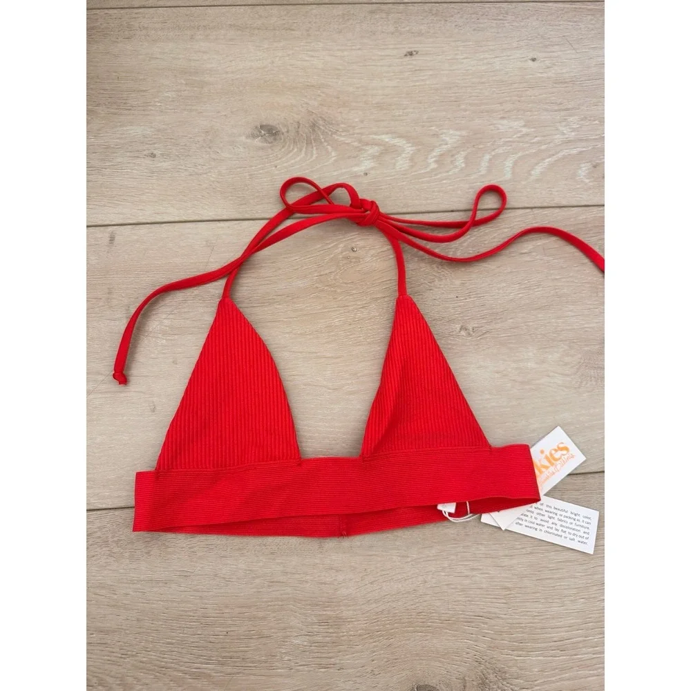Frankie's Red Ribbed String Triangle Bikini
